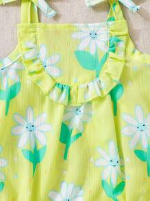 SHEIN Baby Floral Print Ruffle Trim Knot Shoulder Cami Bodysuit