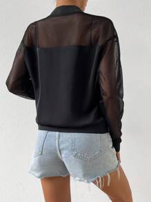 Chiquease Cazadora tipo bomber de malla en contraste de hombros caídos - Negro - Ver 2