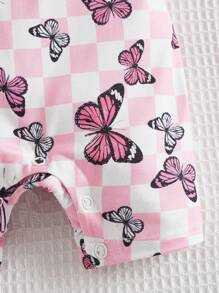 SHEIN Baby Butterfly & Checker Print Cami Romper - Multicolor - View 4