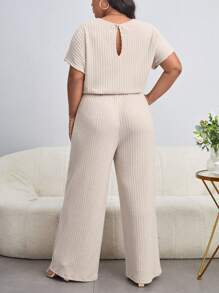 SHEIN Essnce Plus Solid Batwing Sleeve Wide Leg Jumpsuit - Apricot - View 2