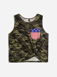 SHEIN LUNE Plus Camo Print Twist Hem Tank Top - Multicolor - View 3