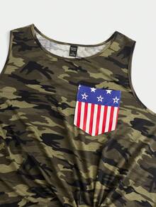SHEIN LUNE Plus Camo Print Twist Hem Tank Top - Multicolor - View 4