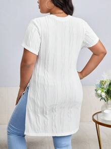 SHEIN Essnce Plus Split Hem Tee - White - View 2