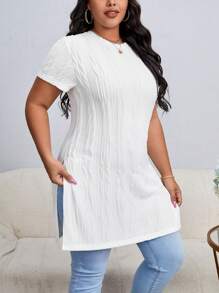 SHEIN Essnce Plus Split Hem Tee - White - View 4