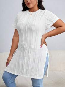 SHEIN Essnce Plus Split Hem Tee - White - View 5