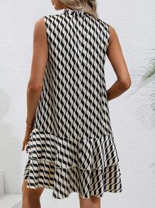 Breezaya Đầm Viên lá sen phân lớp Thắt nơ trước Tất cả trên in Dễ thương - Màu Khaki - Xem 2