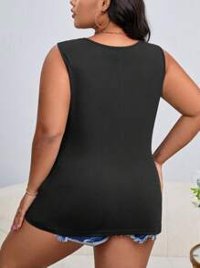 SHEIN Clasi Plus Leopard Print Cut Out Asymmetrical Neck Tank Top - Black - View 3