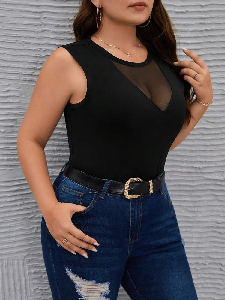 Plus Size Contrast Mesh High Elastic Slimming Tank Top
