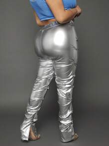 SHEIN SXY Plus pantaloni stivuiti cu talie înaltă - Argint - Vizualizare 1