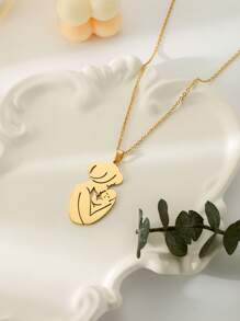 1pc Love-Full Necklace, Women's Lovely Collarbone Chain - Yellow Gold - View 1