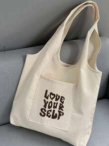 字母圖案背心上衣風格購物袋 - 米色 - 查看 4