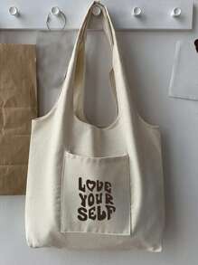 字母圖案背心上衣風格購物袋 - 米色 - 查看 5