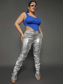 SHEIN SXY Plus Solid Asymmetrical Hem Tank Top - Blue - View 4