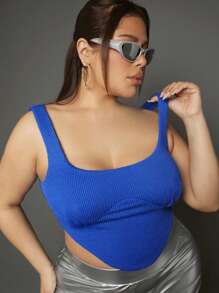 SHEIN SXY Plus Solid Asymmetrical Hem Tank Top - Blue - View 1