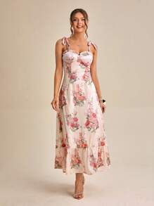 SHEIN Belle In hoa Cà vạt vai Xù Hoa Sen Váy Phù dâu Dây - Nhiều màu - Xem 1