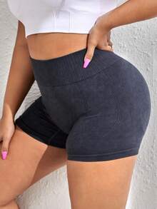 Yoga Basic Quần short thể thao Plus Size Xù màu trơn - màu đen - Xem 6