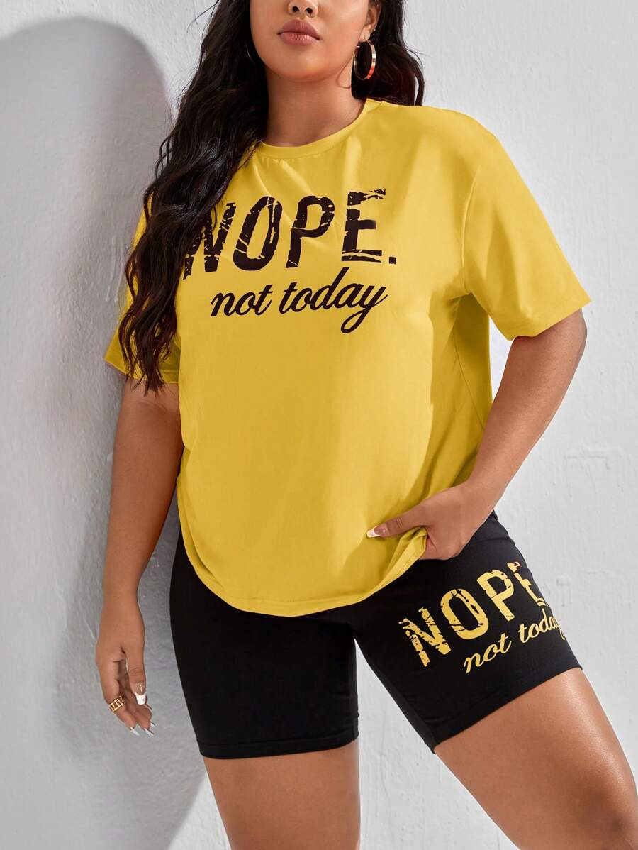 CovetEZ Bộ thời trang Plus Size Slogan Giải trí - Màu vàng - Xem 1