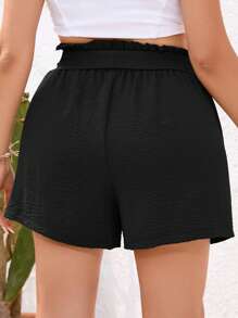 SHEIN Essnce Quần Short kích thước lớn Thắt lưng Quần paper-bag màu trơn Giải trí - màu đen - Xem 2