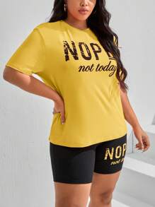 CovetEZ Bộ thời trang Plus Size Slogan Giải trí - Màu vàng - Xem 3