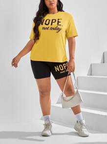 CovetEZ Bộ thời trang Plus Size Slogan Giải trí - Màu vàng - Xem 4