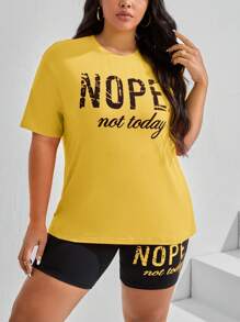 CovetEZ Bộ thời trang Plus Size Slogan Giải trí - Màu vàng - Xem 5