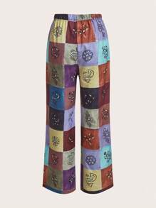ROMWE Quần nữ Thắt nút Chắp vá Boho - Nhiều màu - Xem 2