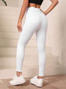 SHEIN Essnce Paperbag Waist Belted Skinny Jeans - White - View 2