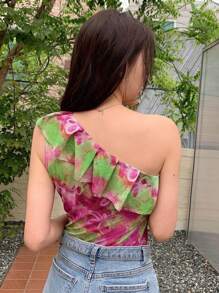 DAZY 滿身花卉單肩荷葉邊上衣 - 粉色 - 查看 2