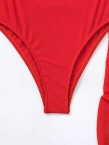 SHEIN Swim Beach Backless Halter One-Piece Swimsuit Summer - Red - View 3