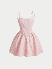 SHEIN MOD 提花肩上打結吊帶連衣裙