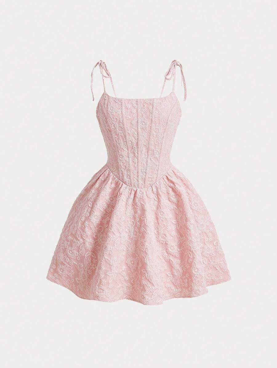 SHEIN MOD 提花肩上打結吊帶連衣裙