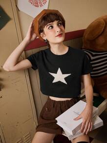 ROMWE Academia Áo dệt kim nữ Hình học Giải trí - màu đen - Xem 6