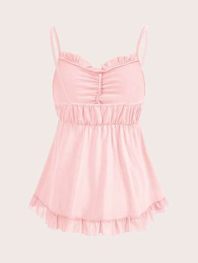 Kawaii Ruched Frill Trim Wrapped Cami Top