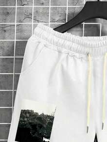 Manfinity EMRG Men Picture & Letter Graphic Drawstring Waist Shorts - White - View 3