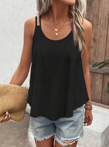 SHEIN LUNE Áo khoác và áo lót dành cho xe tăng nữ Tranh thêu màu trơn Boho - màu đen - Xem 1