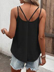 SHEIN LUNE Áo khoác và áo lót dành cho xe tăng nữ Tranh thêu màu trơn Boho - màu đen - Xem 2