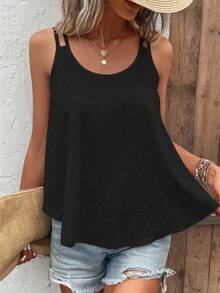 SHEIN LUNE Áo khoác và áo lót dành cho xe tăng nữ Tranh thêu màu trơn Boho - màu đen - Xem 3