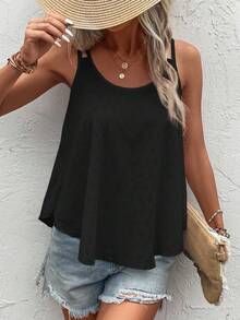 SHEIN LUNE Áo khoác và áo lót dành cho xe tăng nữ Tranh thêu màu trơn Boho - màu đen - Xem 4