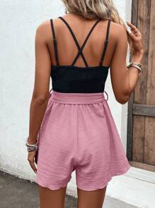 SHEIN VCAY Áo liền quần nữ Lộ Lưng Thắt lưng Trọn gói Hội Chữ thập Khối Màu Giải trí - Bụi hồng - Xem 2