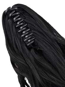 短卷馬尾合成纖維接髮帶爪 - 黑色 - 查看 2