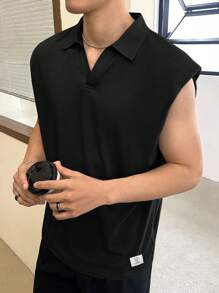 Manfinity VCAY Áo ba lỗ đệm vai trơn cỡ lớn cho nam - màu đen - Xem 3