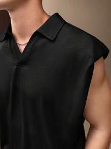 Manfinity VCAY Áo ba lỗ đệm vai trơn cỡ lớn cho nam - màu đen - Xem 4