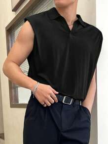 Manfinity VCAY Áo ba lỗ đệm vai trơn cỡ lớn cho nam - màu đen - Xem 5