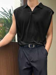 Manfinity VCAY Áo ba lỗ đệm vai trơn cỡ lớn cho nam - màu đen - Xem 6