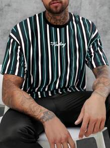 Manfinity Homme Men Striped & Letter Graphic Tee - Multicolor - View 1