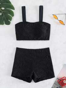 Solid Bikini Set For Summer Beach - Black - View 3