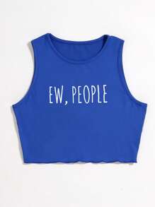 SHEIN Unity 字母圖案短款背心 - 藍色 - 查看 3