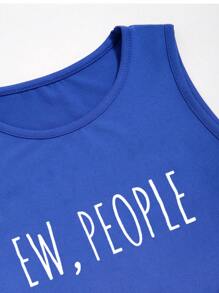 SHEIN Unity 字母圖案短款背心 - 藍色 - 查看 5