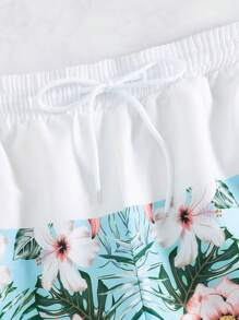 Surfspeed 男士1入組熱帶圖案腰部抽繩泳褲 - 藍白色 - 查看 4