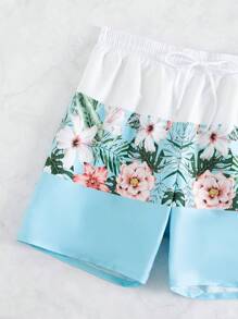 Surfspeed 男士1入組熱帶圖案腰部抽繩泳褲 - 藍白色 - 查看 5